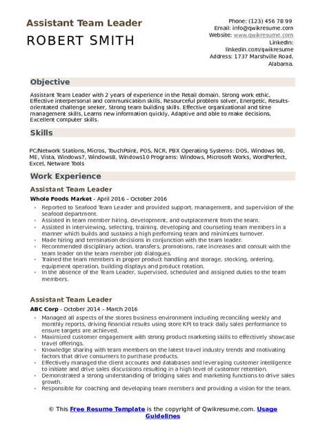 Working for sparsh bpo as a team leader since. Assistant Team Leader Resume Samples | QwikResume