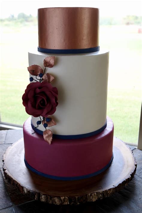 No matter you're planning a vintage wedding or modern chic one. Rose Gold and Burgundy Wedding Cake with Handmade Sugar ...