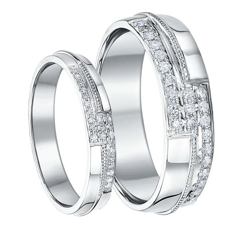 His Hers White Gold Wedding Rings Matching Sets For Groom And Bride