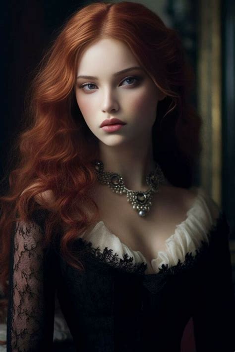 A Woman With Long Red Hair Wearing A Black Dress