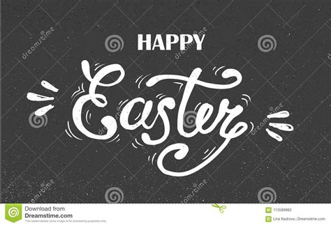 Happy Easter Hand Drawn Lettering Design For Holiday Greeting Card And