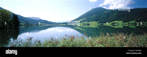 Scenery Aegerisee Lake Sea Panorama Switzerland Europe Canton Zug Stock