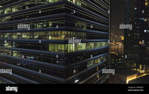 Commercial Office Buildings Exterior Shot Night View At Skyscrapers