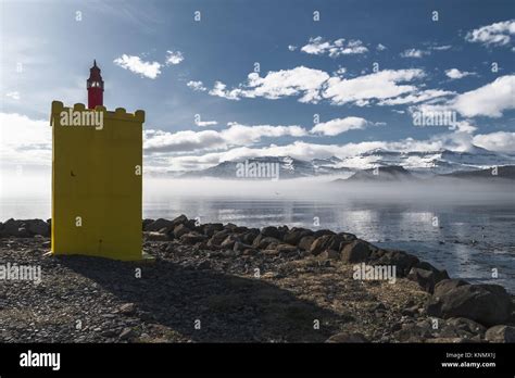Eskifjordor Lighthouse In The East Fjords Iceland Stock Photo Alamy