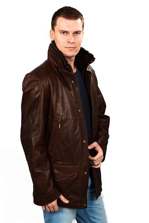 Hurtei Mens 100 Real Brown Leather Coat
