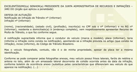 Exemplo De Carta De Defesa De Multa Estacionamento Novo Exemplo