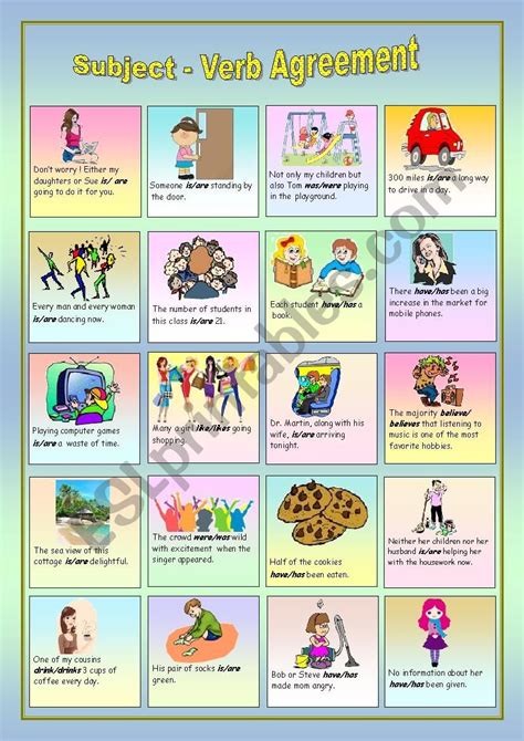 Subject Verb Agreement Esl Worksheet By Danhim Subject And Verb