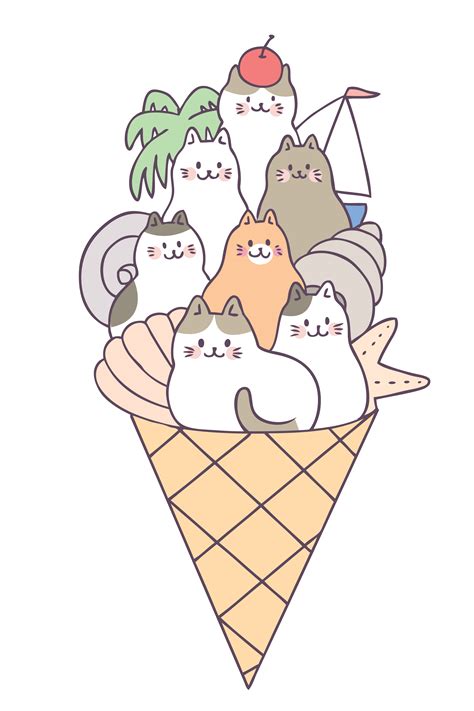 Cartoon Cute Summer Cats And Ice Cream Vector 544373 Vector Art At