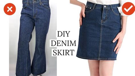 diy convert old jeans into skirt in just 6 minutes jeans to skirt in 2020 diy denim skirt