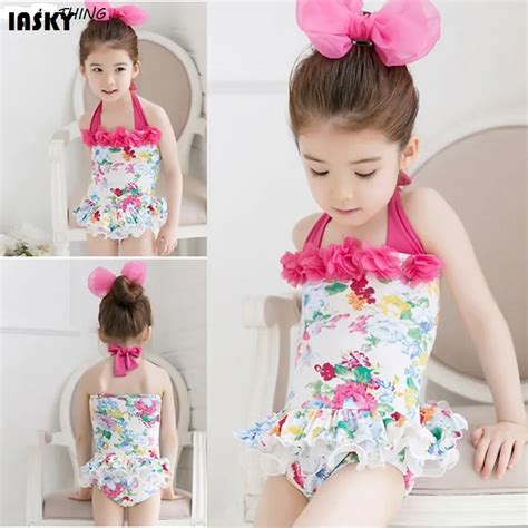 Iasky Sweet Print Floral Children One Piece Swimsuit 2017 Baby Girl