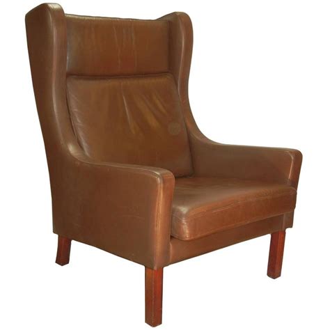 Great savings free delivery / collection on many items. Leather Wing Chair in Danish Modern Børge Mogensen Style ...