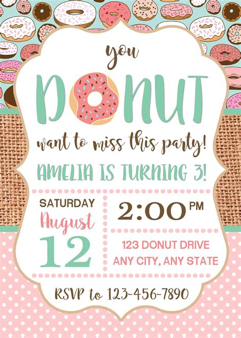 Donut Birthday Party Invitations Free Printable