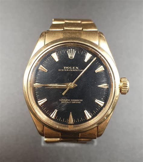 Vintage Ct Gold Rolex Oyster Perpetual Automatic With Desirable Black