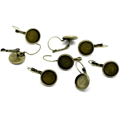 20pcs Bronze Tone Round Cameo Cabochon Settings Metal Earring Hoops