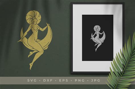 Naked Goddess Flying On Crescent Graphic By Vasyako Creative Fabrica
