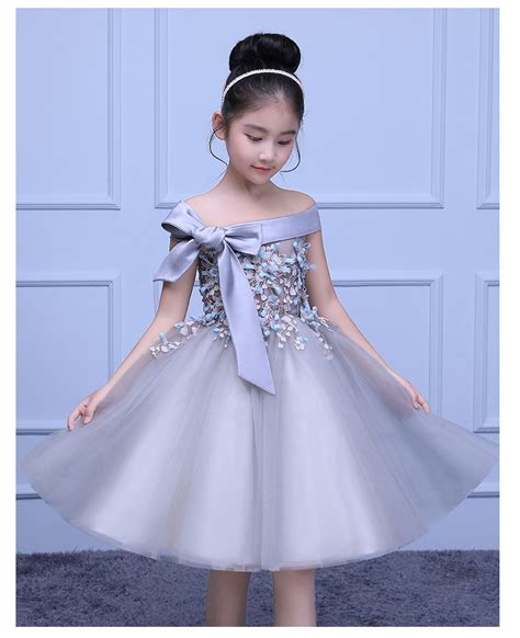 Silver Flower Girls Dresses For Wedding Gowns Shoulderless