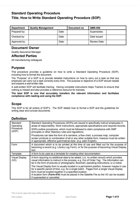 Standard Operating Procedure Template Free Word Templates