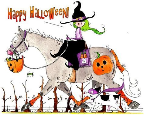Happy Halloween Witch Equestrian Horse Art Horse Cartoon Happy