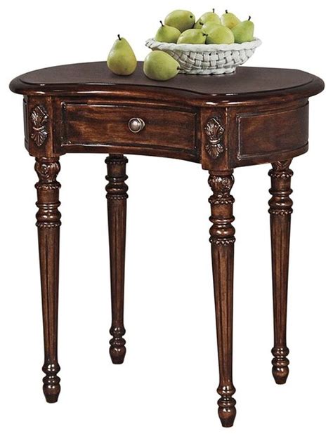 Unusual kidney shaped desk made with high detailed mahogany woods,showing two pull out draws,and two pull out trays left and right.beautiful piece. Bournemouth Manor Kidney-Shaped Accent Table - Traditional ...