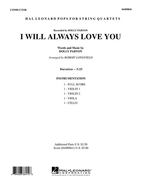 I Will Always Love You Full Score Sheet Music Robert Longfield