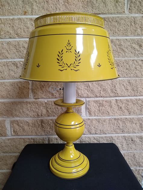 Toleware Metal Table Lamp With Metal Shade Ochre Yellow Brown With