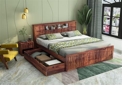 Buy Stack Bed With Storage King Size Teak Finish Online Urbanwood