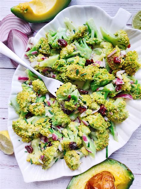 Creamy Avocado Broccoli Salad With Cranberries Red Onions And Vegan Mayo