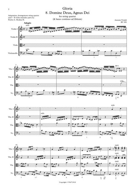 Vivaldi Rv 589 Gloria 8 Domine Deus Agnus Dei For String Quartet Free