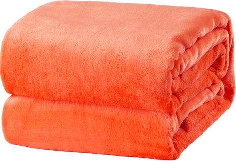 Bedsure Flannel Blankets Bedspread King Size Orange Large Bed Fleece