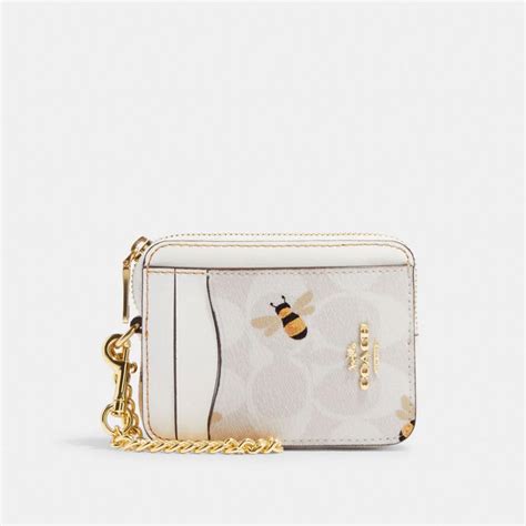 Coach® Zip Card Case In Signature Canvas With Bee Print