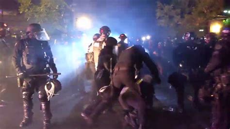 Riot Declared In Portland As Police Charge Towards Protesters Youtube