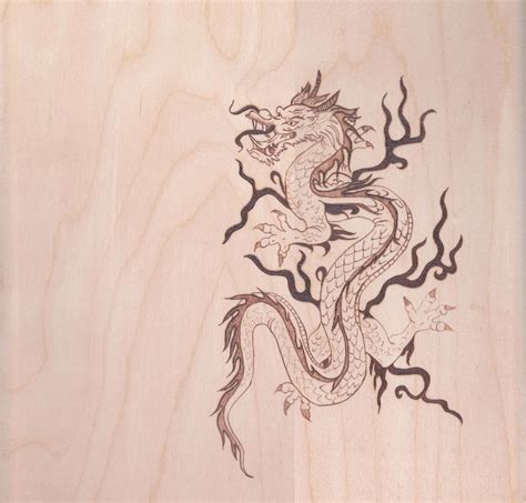 Hand Crafted Woodburn Pyrography Korean Dragon By Woodburn By Marsha
