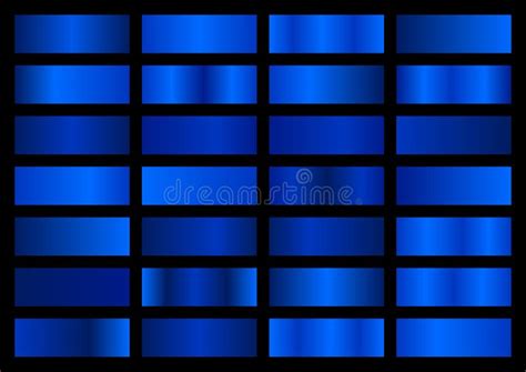 Vector Set Of Blue Metallic Gradients Swatches Collection Shiny