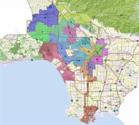 Los Angeles City Council Districts Map Topographic Map World