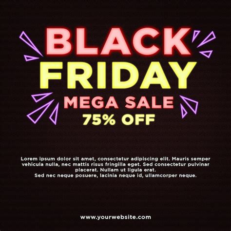 Premium Psd Black Friday Mega Sale 75 Off Banner In Neon Effects