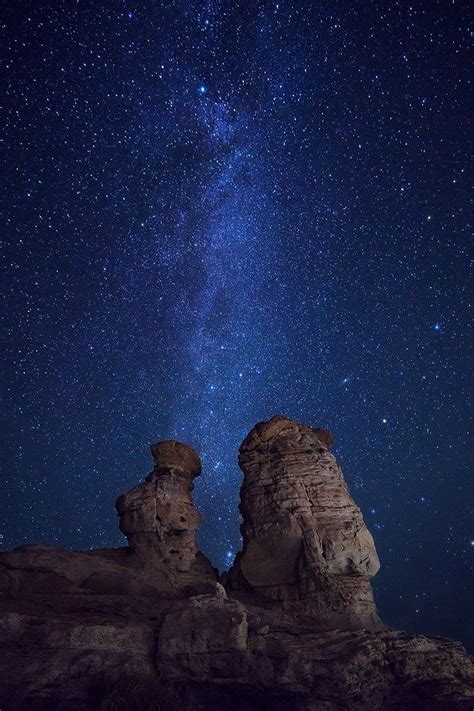 Milky Way Galaxy Over A Pair Of Sandstone Hoodoos Colorado Plateau