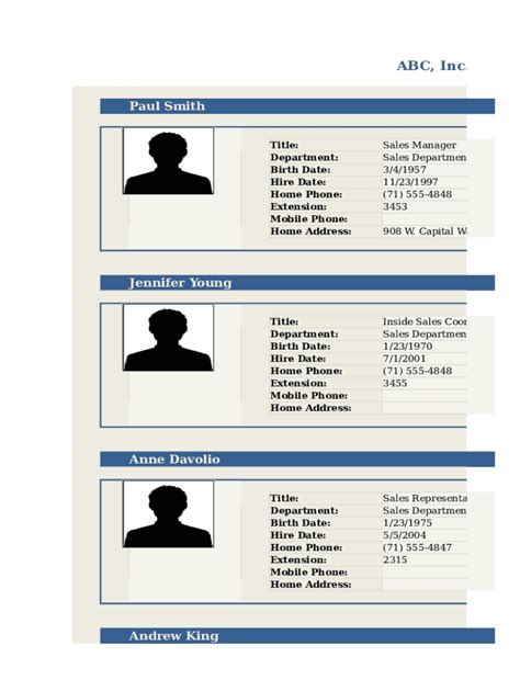 Employee Profile Template Fill And Sign Printable Template Online