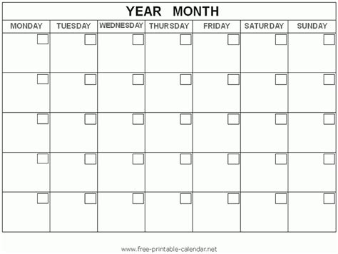 Calendar With Big Squares