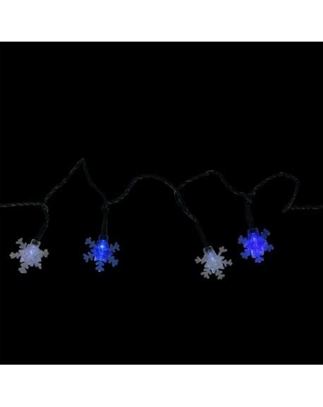 Set Of 10 Bo Blue And White Snowflake Led Christmas Lights Green