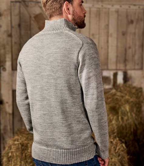 Flannel Grey Mens Pure Wool Country Zip Neck Sweater Woolovers Us