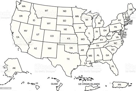 Usa Map Outline With Its Territories Stock Vector Art & More Images of