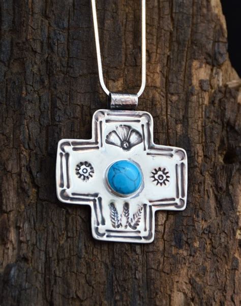 Handmade Southwest Style Cross Pendant With Genuine Turquoise