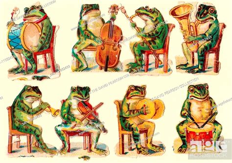 Musical Frogs On Eight Victorian Scraps Stock Photo Picture And