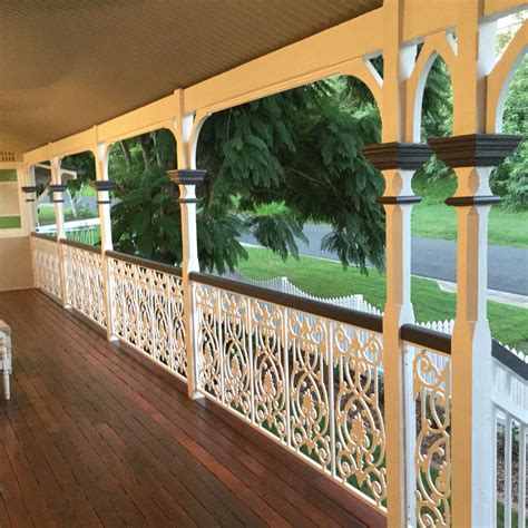 verandah filigree railings chamfered posts moulded capitals curved solid timber brackets