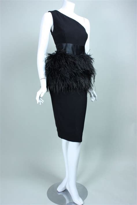 carolyne roehm one shouldered cocktail dress with ostrich feather trim designer evening