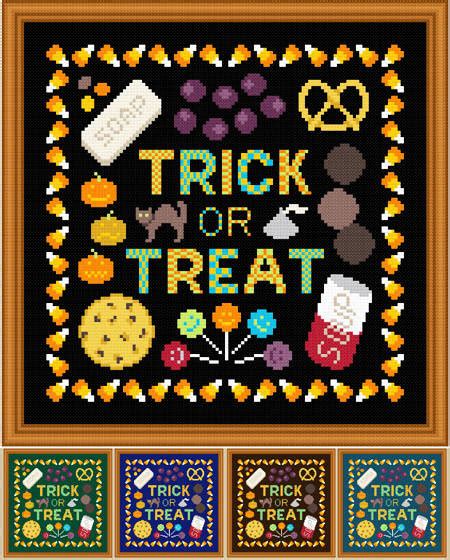 Free halloween cross stitch patterns: Trick or Treat Cross Stitch Pattern by Susan Saltzgiver ...