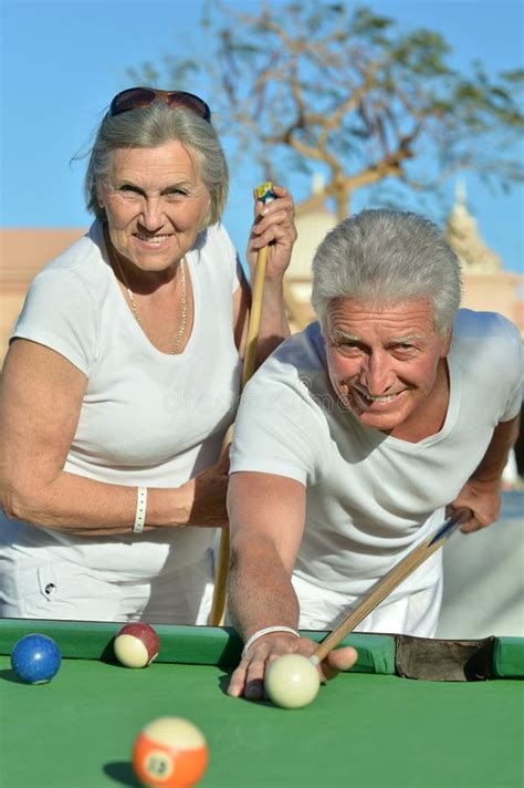 Old Couple Playing Billiard Stock Image Image Of Elderly Mature