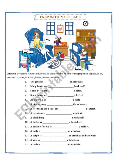 Preposition Of Place Worksheet Esl Worksheet By Prempree