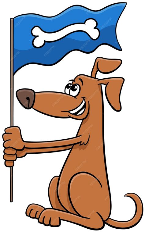Premium Vector Cartoon Dog Animal Character With Dog Bone On The Flag