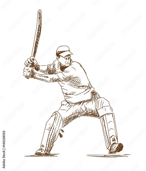 Hand Drawn Sketch Of Cricket Player Playing Game In Vector Illustration